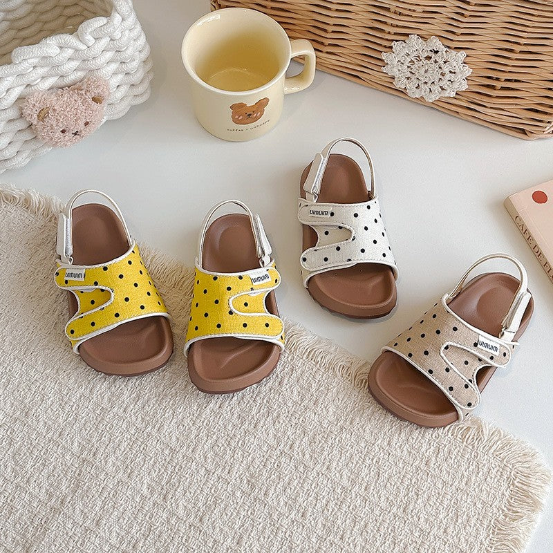 2026 Summer New Kids Sandals, Soft Light Sole Girls Shoes, Fashion Polka Dot Hook & Loop Beach Shoes For Little Middle Big Kids by DERILUJA LLC