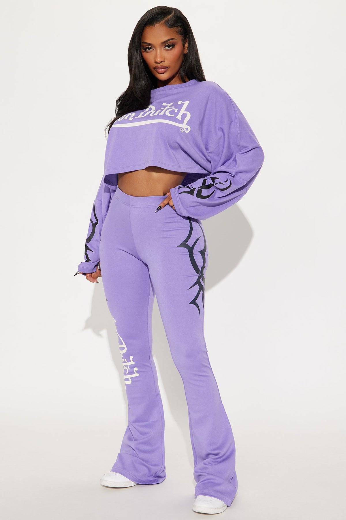 Womens Casual Solid-color Letter-print Cropped Top And Pants Set by DERILUJA LLC