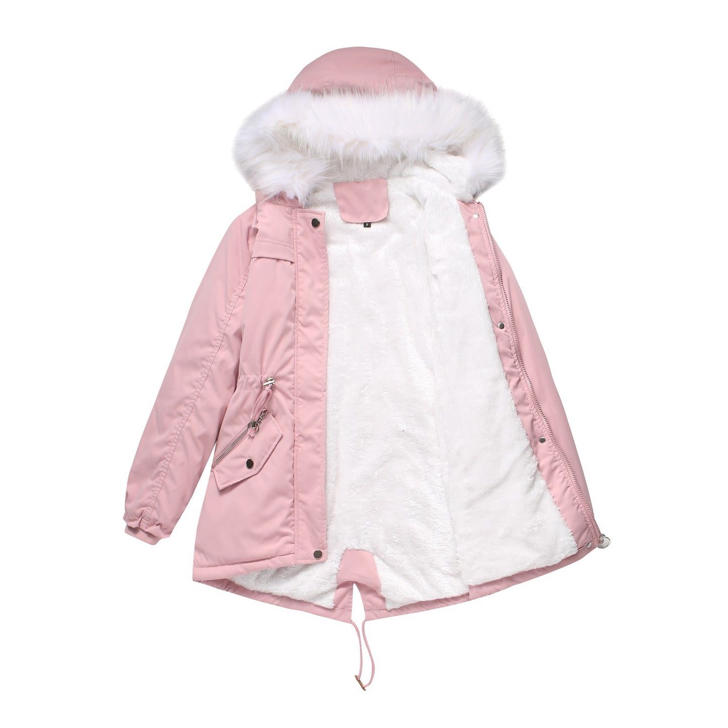 Women's Cotton-padded Coat White Fur Collar Parka by My Store