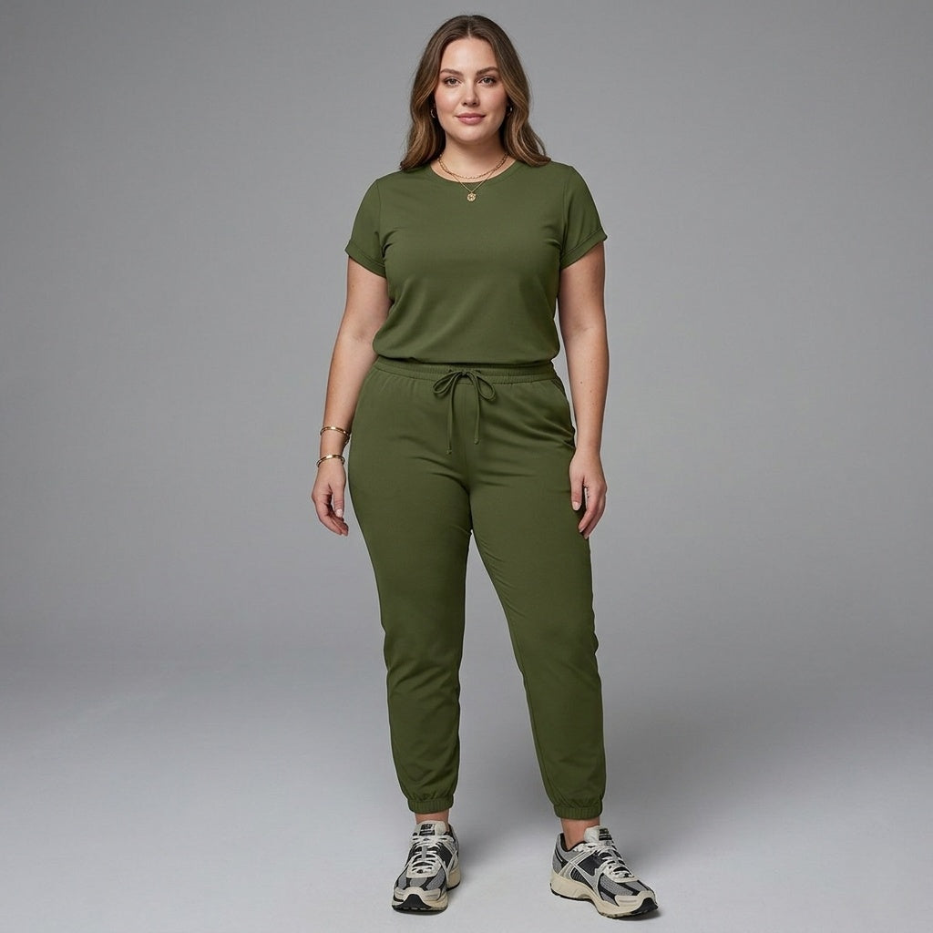 Womens Cross-Border Foreign Trade Fashion Casual Women's Clothing Hot-Selling Solid Color Round Neck Top Pocket Pants Set In Stock by DERILUJA LLC