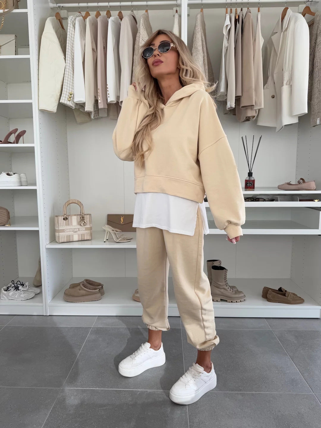 Hooded Sweatshirt Suit Loose Long Sleeve False Two-piece Tops And Jogger Sports Trousers Casual Spots Set For Women's Clothing by My Store