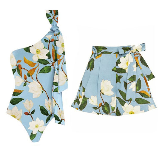 Chic Off-Shoulder Bow Tie Strap One-Piece Swimsuit Set for Women by eprolo