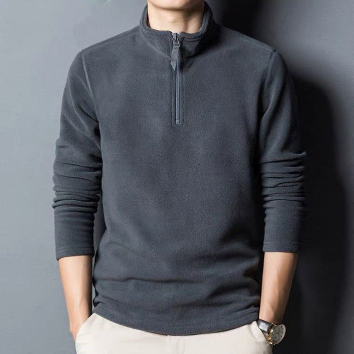Men's Long-sleeve Mock-neck Fleece Hoodie With Zipperversatile For Winter by DERILUJA LLC