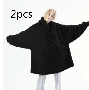 Hoodie Sweatshirt With Big Pocket Tops Sweater Comfortable Loose Double-Sided Fleece Thicker Wearable Blanket by DERILUJA LLC