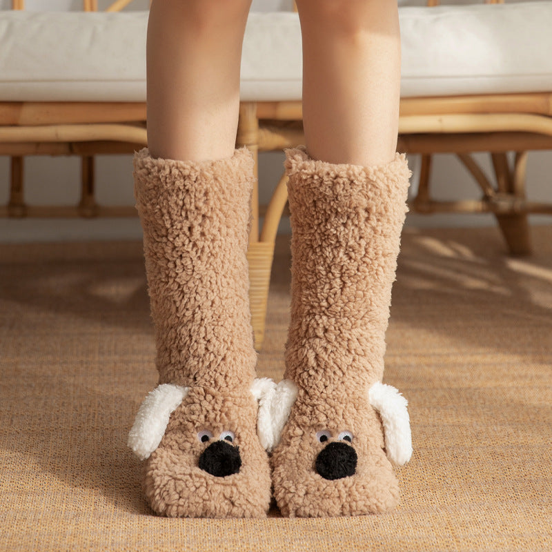 Cute Cartoon Dog Floor Socks Winter Warm Non-slip Plush Socks For Women by My Store
