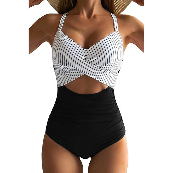 one-piece hard pack swimsuit with hollowed out solid color swimsuit, women's high waisted tight fitting swimsuit by eprolo
