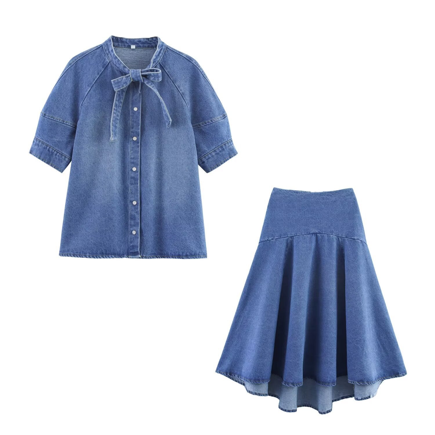 Bow tie denim shirt+skirt set by eprolo
