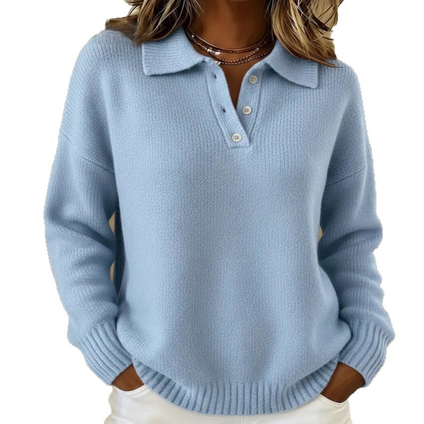 Button Sweater Women's Loose Soft Lapel Long Sleeve Tops Casual Knitwear Top For Daily Clothing by DERILUJA LLC