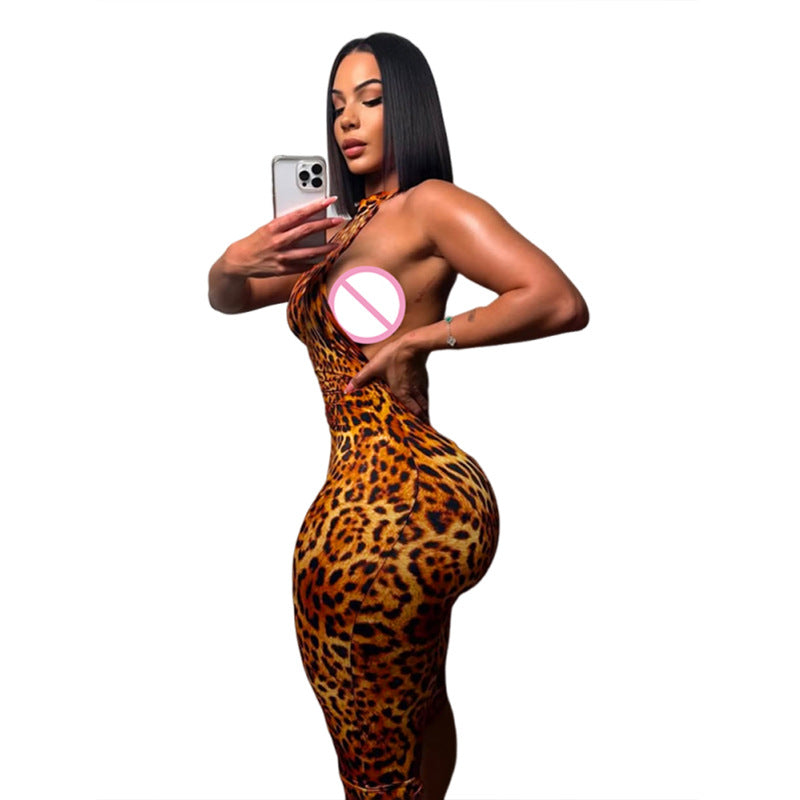 Leopard Print Sleeveless Backless Bodycon Jumpsuit for Women by eprolo