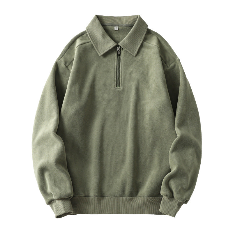 Fashion Lapel Half-zip Sweatshirt Winter Warm Fleece Long Sleeve Top Men's Clothing by DERILUJA LLC