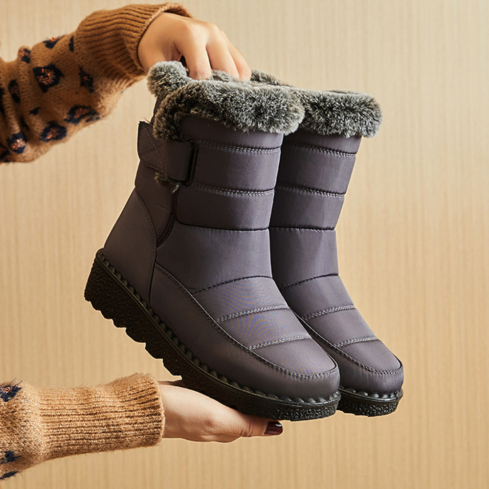 Snow Boots Winter Warm Hook And Loop Fastener Plush Shoes Women Waterproof Low Heels Platform Ankle Boots by My Store