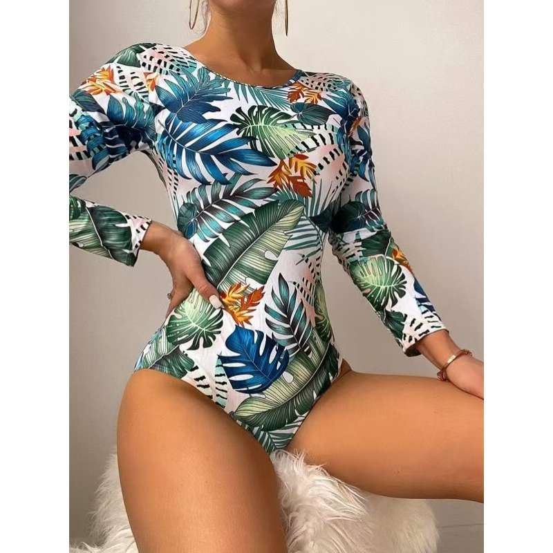 Long sleeved one-piece swimsuit with sexy tight print for women by eprolo