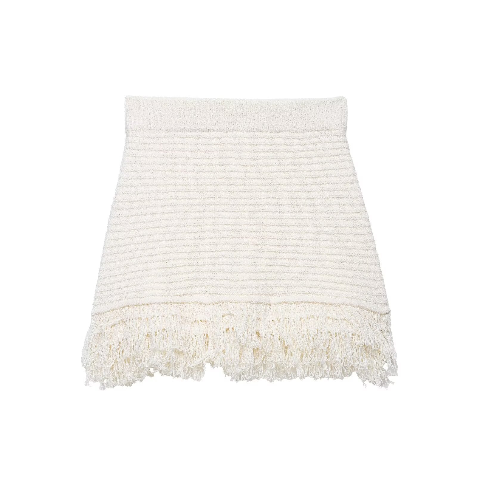 Tassel embellished plaid knitted jacket+half skirt set by eprolo