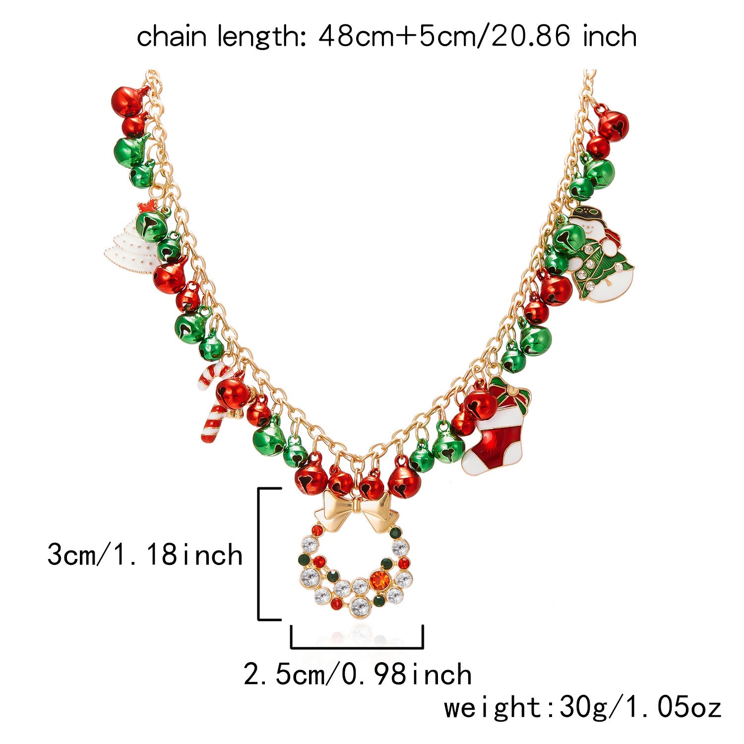 Christmas-themed Necklace for Women, Santa Claus Wreath Rhinestone Pendant, Christmas Bell and Tree Sweater Chain