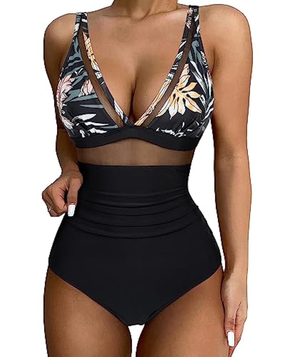 European and American high waisted one-piece swimsuit women's tight and sexy hollow swimsuit by eprolo
