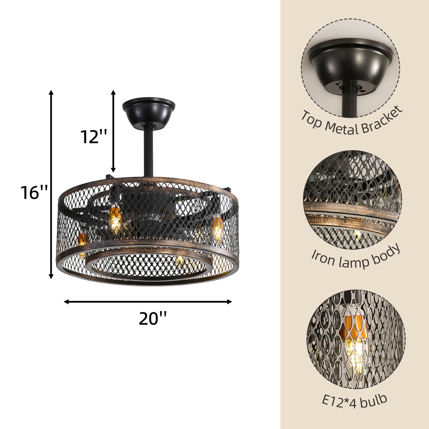 20 inch Caged Ceiling Fan with Lights by eprolo