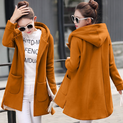 Fleece Long Hooded Coats women jacket