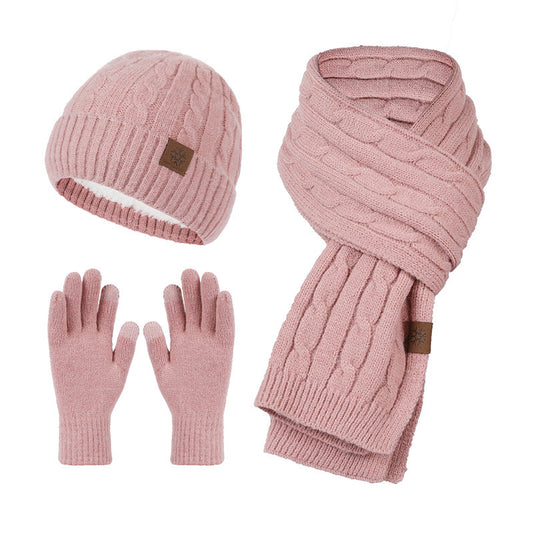Knitting Hat Scarf And Gloves Three-piece Set by My Store