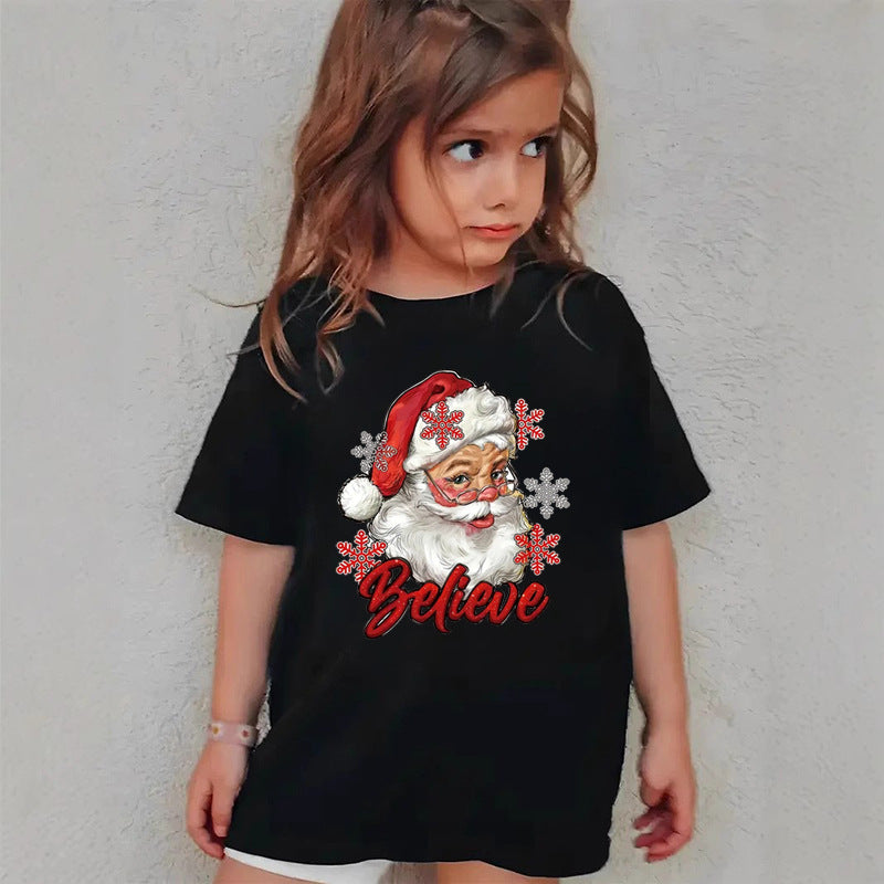 Combed Cotton New Christmas Children's Short Sleeve Girls' T-Shirt Kids Clothing Boys' Short Sleeve by eprolo