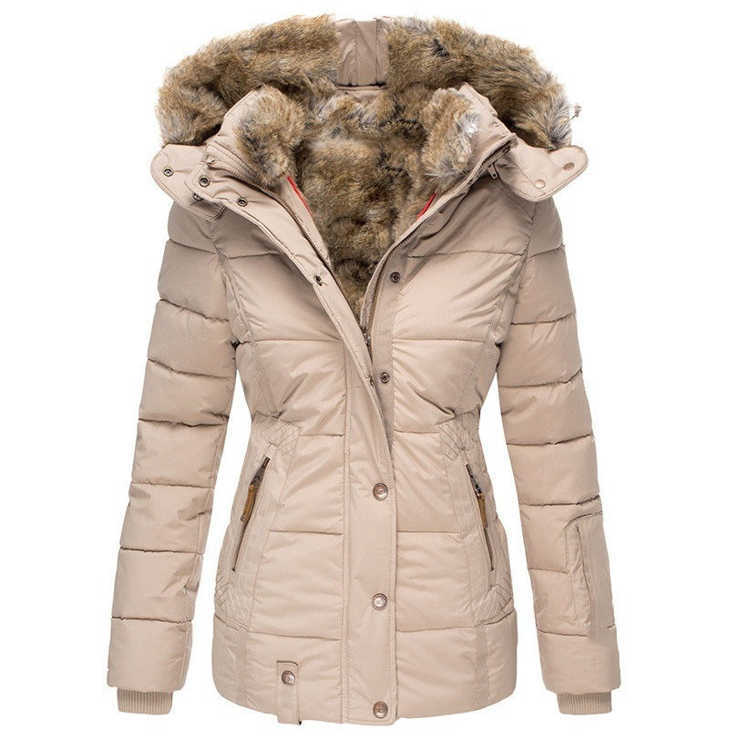 New Winter Warm Wool Collar Cotton Coat Women's Zipper Long Sleeve Slim Fit Cotton Coat Coat Hooded Coat by eprolo