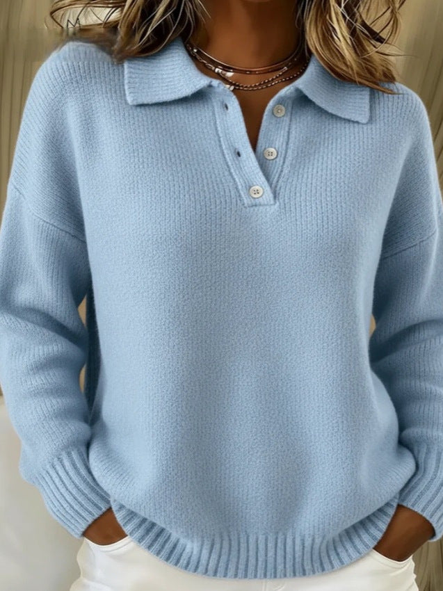 Button Sweater Women's Loose Soft Lapel Long Sleeve Tops Casual Knitwear Top For Daily Clothing by DERILUJA LLC