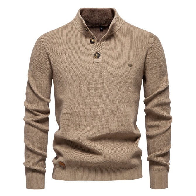 Men's Zipper Stand Collar Knitted Sweater Fashion Slim Solid Color Long Sleeve Half Turtleneck Top Men's Clothing by My Store
