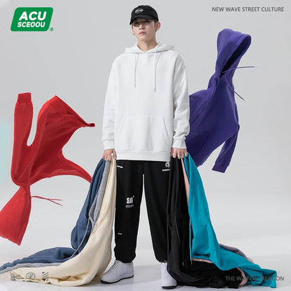 ACU Men's Hooded Sweatshirt Men Solid Color Fashion Ins Permutation Sports Top Clothes Loose Casual Hoodie Jacket