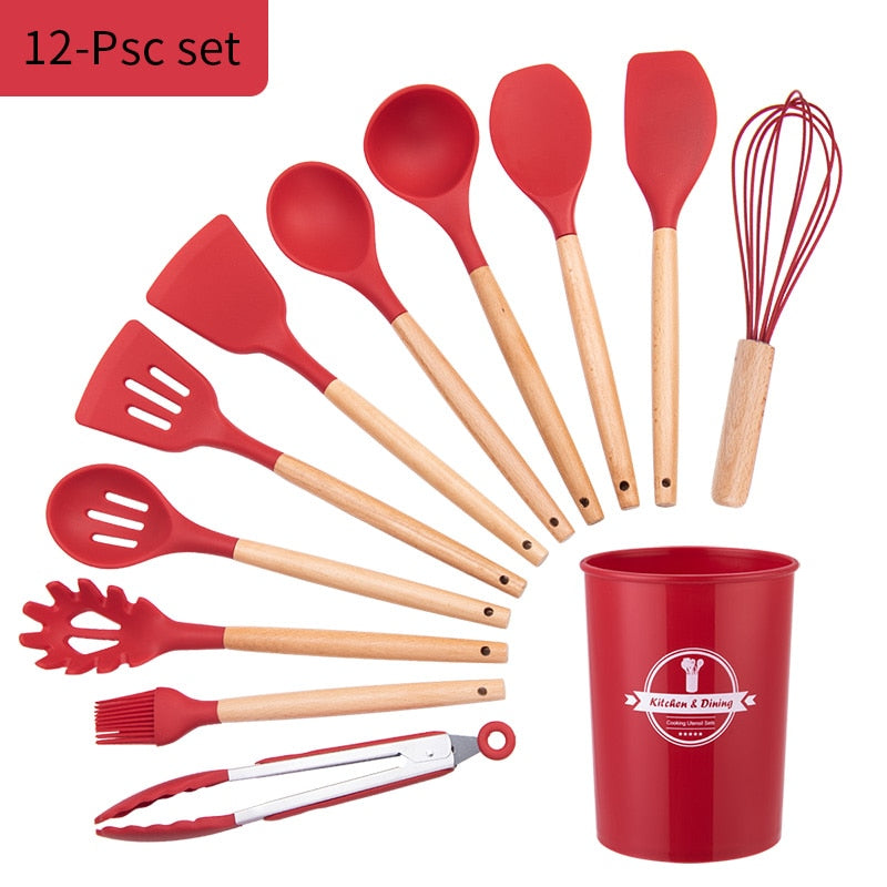 Silicone Kitchen Cooking Utensil Set Standard Non-Stick Silica Heat Resistance Kitchen Tool Accessories by eprolo