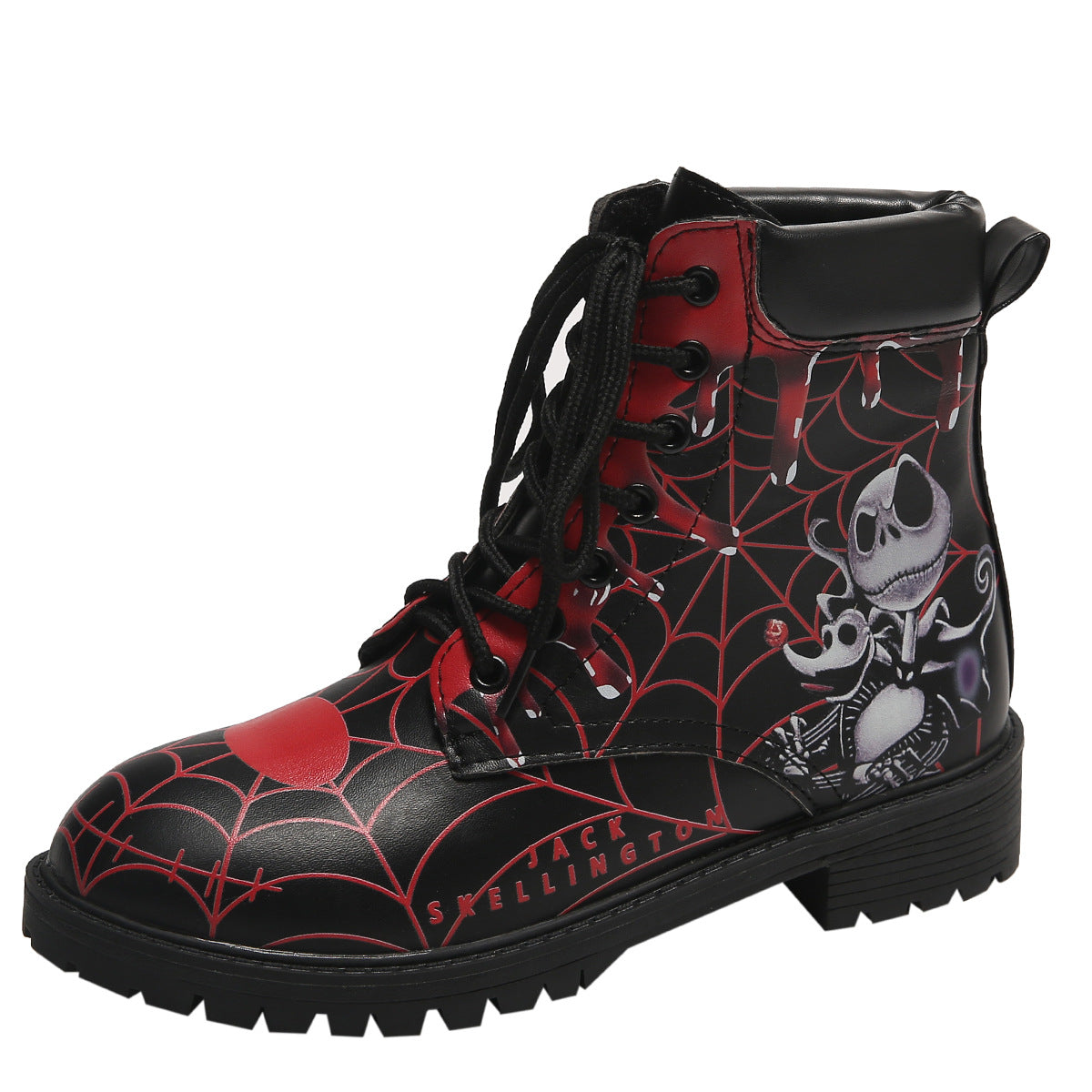 Printed short boots for women, round toe, thick heel, lace up, European and American Martin boots by eprolo