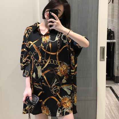 Plus size Fashion casual oversized Women Blouses Spring chiffon Blouse three quarter sleeve Loose Tops Shirts Blusas Mujer