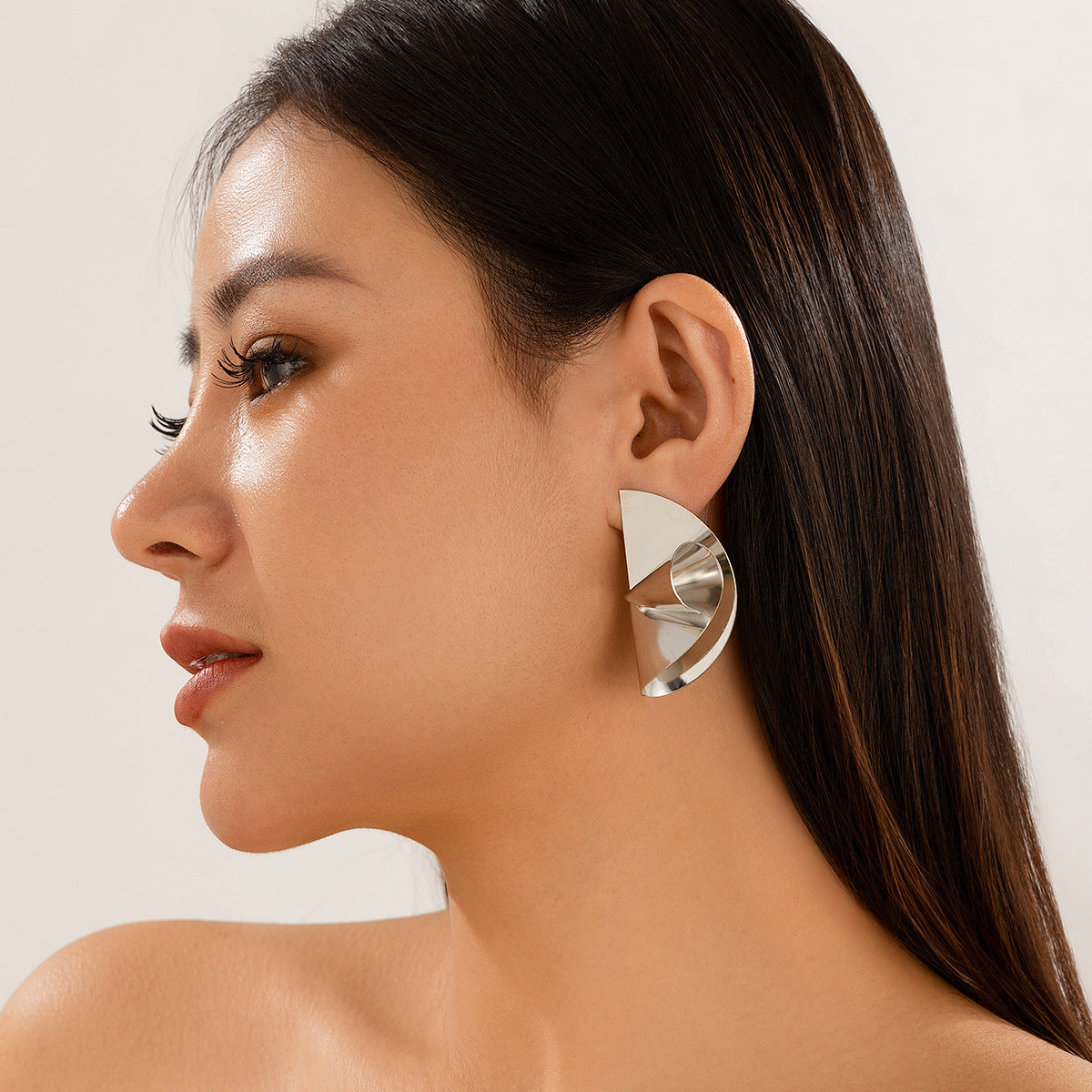Personalized Geometric Trendy Female Irregular Earrings Double Fold Fan shaped Metal Earrings by eprolo