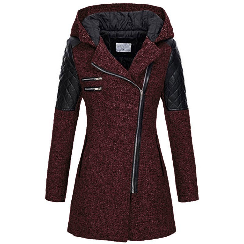Women Warm Slim Full Zipper Coat Thick Woolen Coat Female Fall Winter Windbreaker Hooded Diagonal Zipper Women's Clothing by My Store