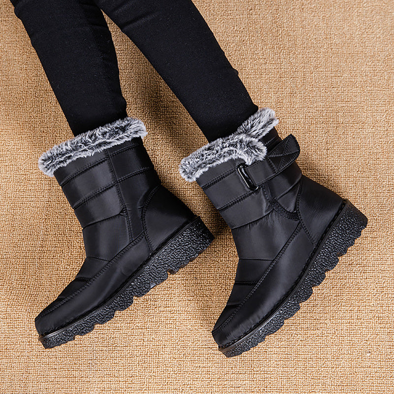 Snow Boots Winter Warm Hook And Loop Fastener Plush Shoes Women Waterproof Low Heels Platform Ankle Boots by My Store