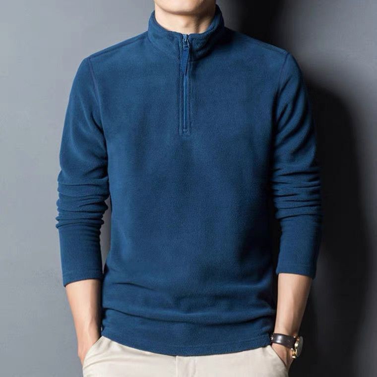 Men's Long-sleeve Mock-neck Fleece Hoodie With Zipperversatile For Winter by DERILUJA LLC