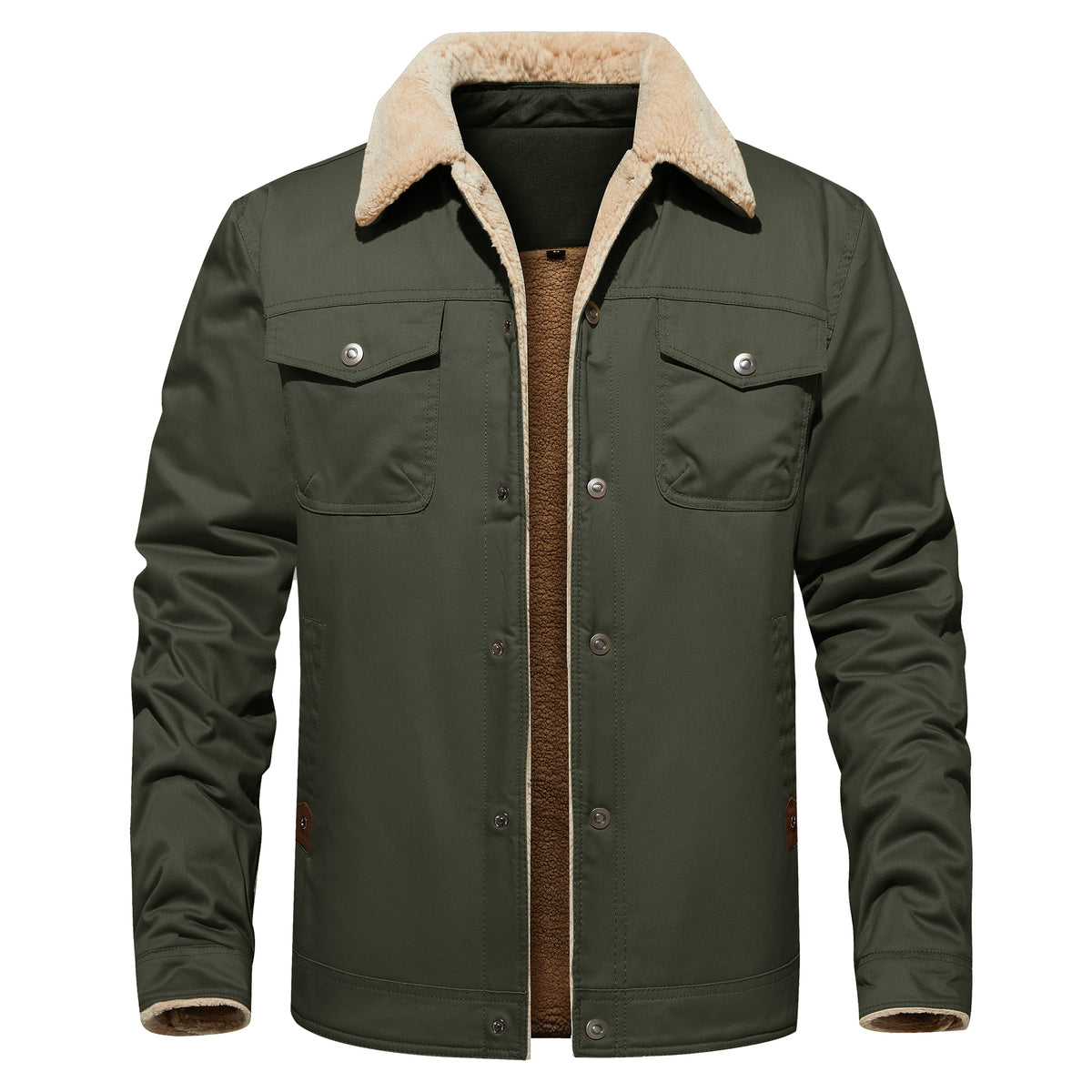 Men's Winter Jacket Lined Sherpa Jacket Warm Trucker Coat Multi Pocket by DERILUJA LLC