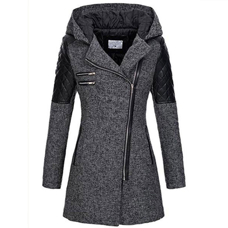 Women Warm Slim Full Zipper Coat Thick Woolen Coat Female Fall Winter Windbreaker Hooded Diagonal Zipper Women's Clothing by My Store