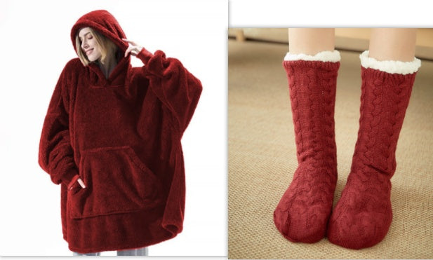 Hoodie Sweatshirt With Big Pocket Tops Sweater Comfortable Loose Double-Sided Fleece Thicker Wearable Blanket by DERILUJA LLC