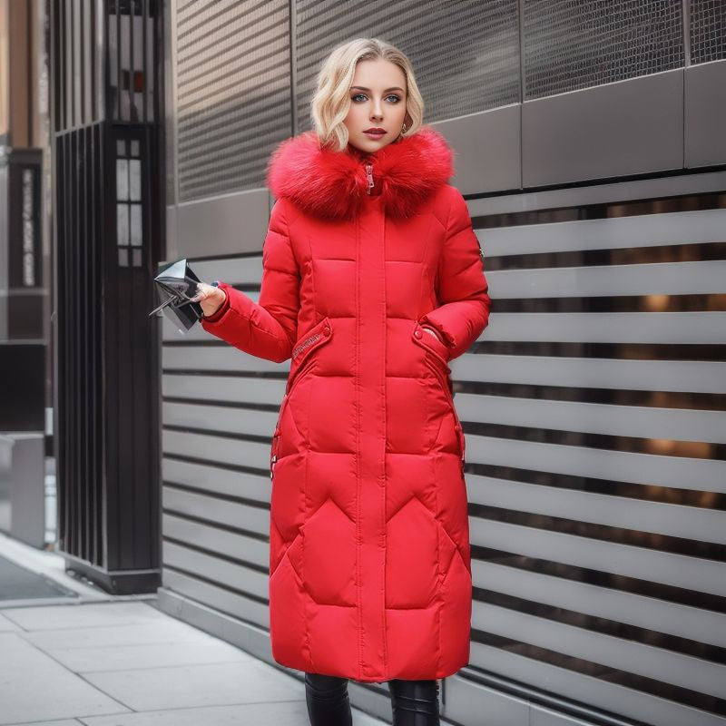 Cotton padded clothes women's middle and long style, slim fit, knee length cotton padded clothes, large wool collar and thick cotton padded jacket by eprolo