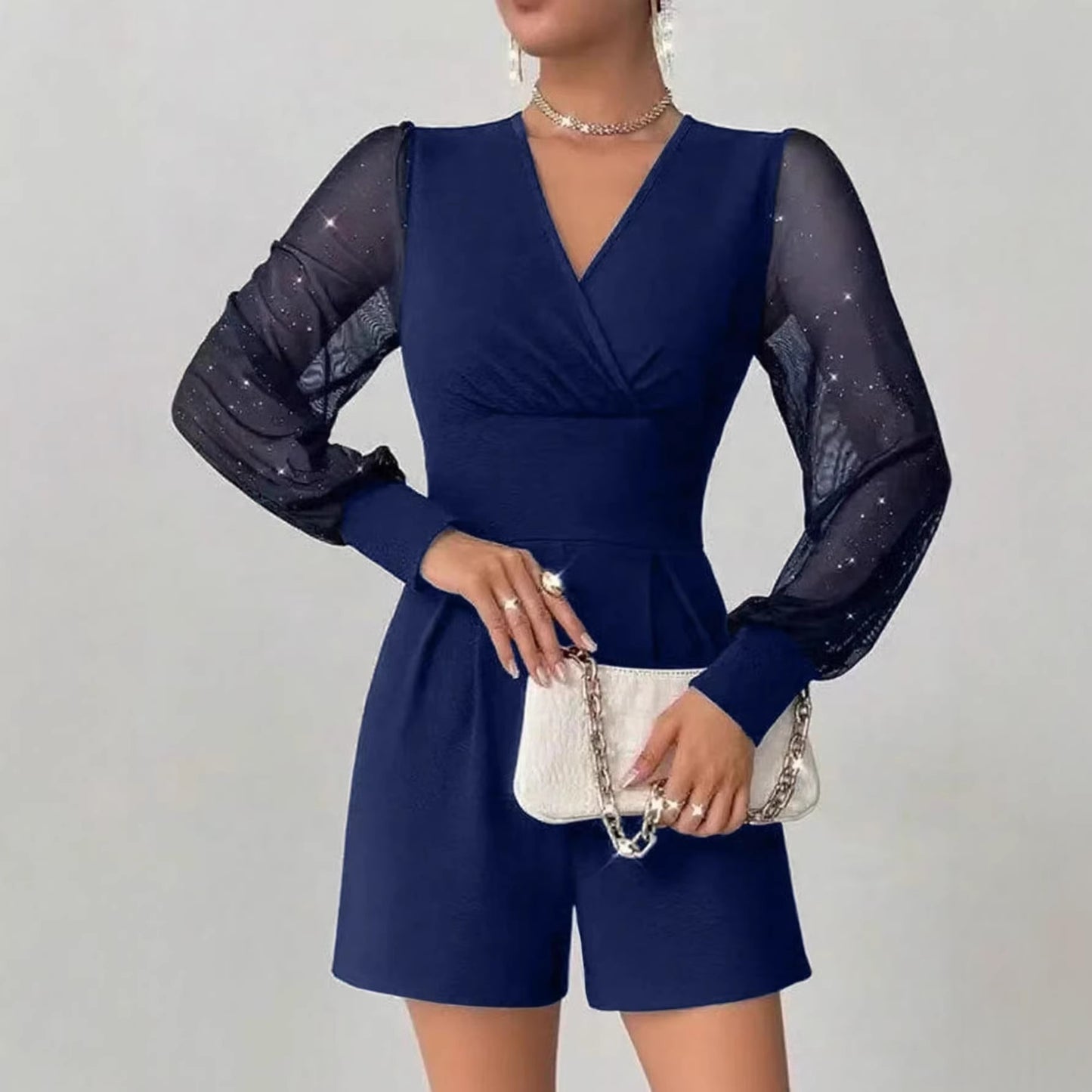 Mesh-panel Straight-cut Shorts Jumpsuit by DERILUJA LLC