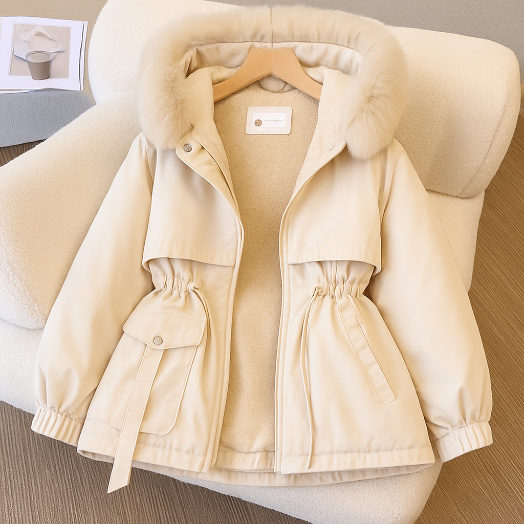 New Women's Cotton-Padded Plush Warm Coat 2024 Autumn Winter Parkas Coat Women's Long Sleeve Zipper Hooded Drawstring Parkas by My Store