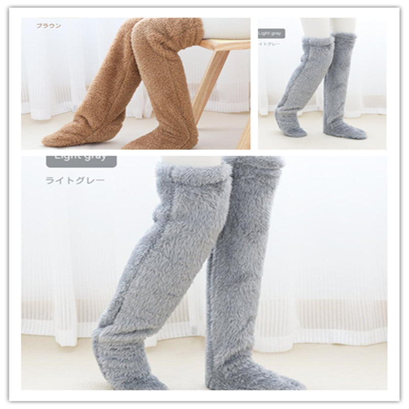 Over Knee High Fuzzy Long Socks Winter Warm Cold Leg Knee Joint Cold-proof Stockings Home Floor Sleeping Socks by My Store