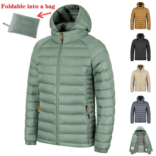 Winter Lightweight Hooded Coat With Pockets Fashion Warm Portable Zipper Jacket For Men Clothing Solid Color Outerwear Tops by DERILUJA LLC