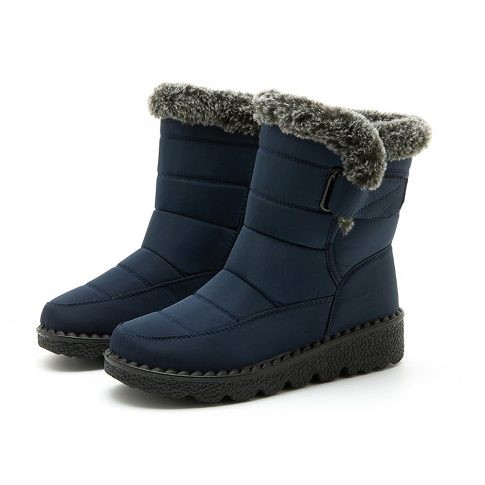 Snow Boots Winter Warm Hook And Loop Fastener Plush Shoes Women Waterproof Low Heels Platform Ankle Boots by My Store