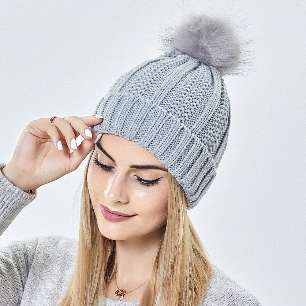 Winter Knitted Hats Fashion Stretchy Lined Skull Hats For Women Faux Fur Pom Pom Hat Keep Warming Beanie Hat by DERILUJA LLC