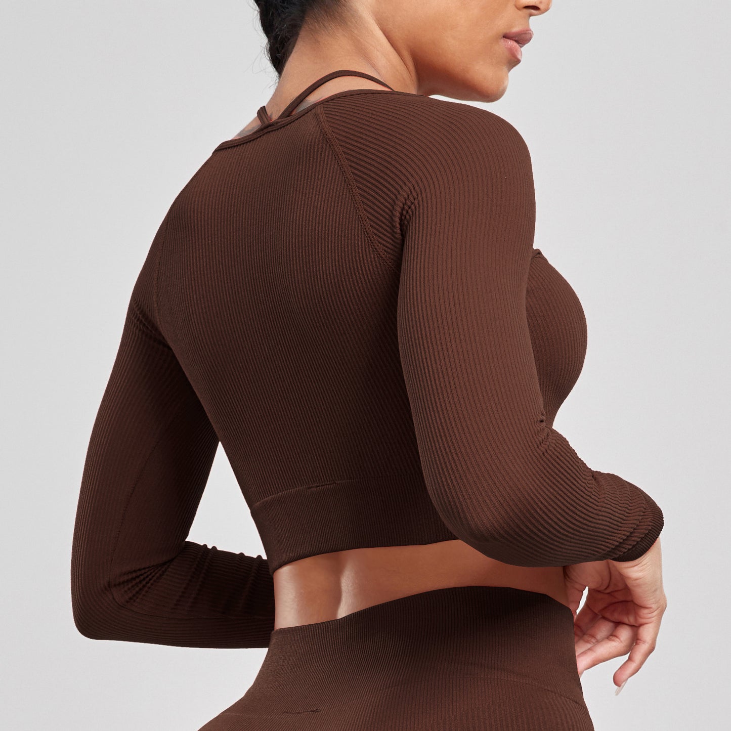 Sports Running Seamless Ribbed Long Sleeve Yoga Fitness Set, Bodycon High-Waisted Backless T-Shirt, Quick-Dry Workout Apparel by eprolo