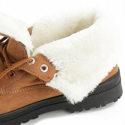 Snow boots 2019 warm fur plush Insole women winter boots square heels flock ankle boots women shoes lace-up winter shoes woman