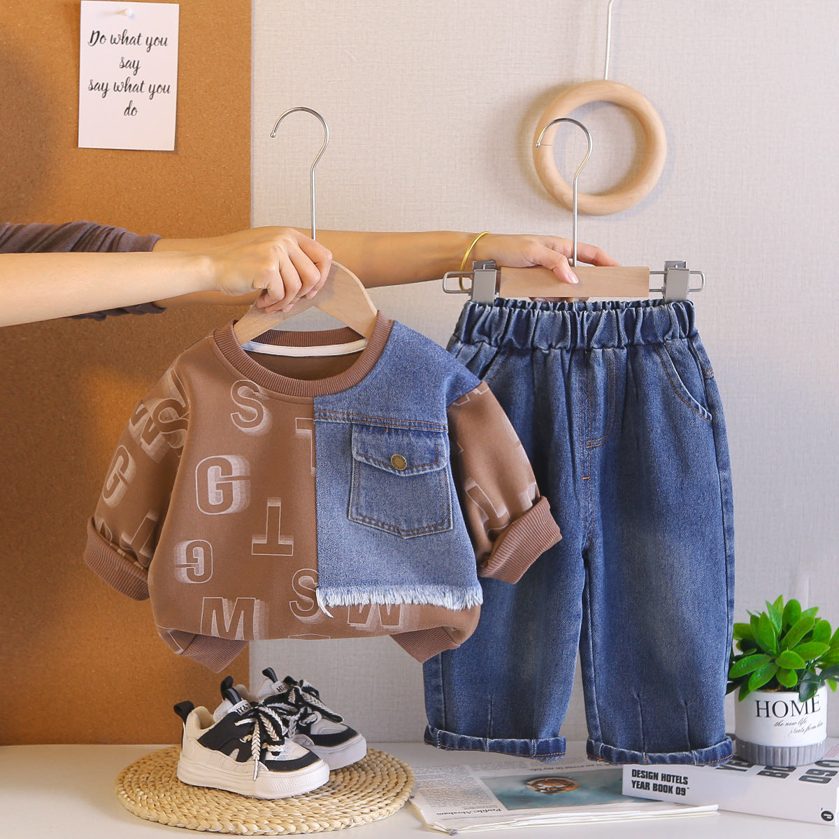 Spring and Autumn Round Neck Hoodie Two Piece Set for Baby Leisure by eprolo