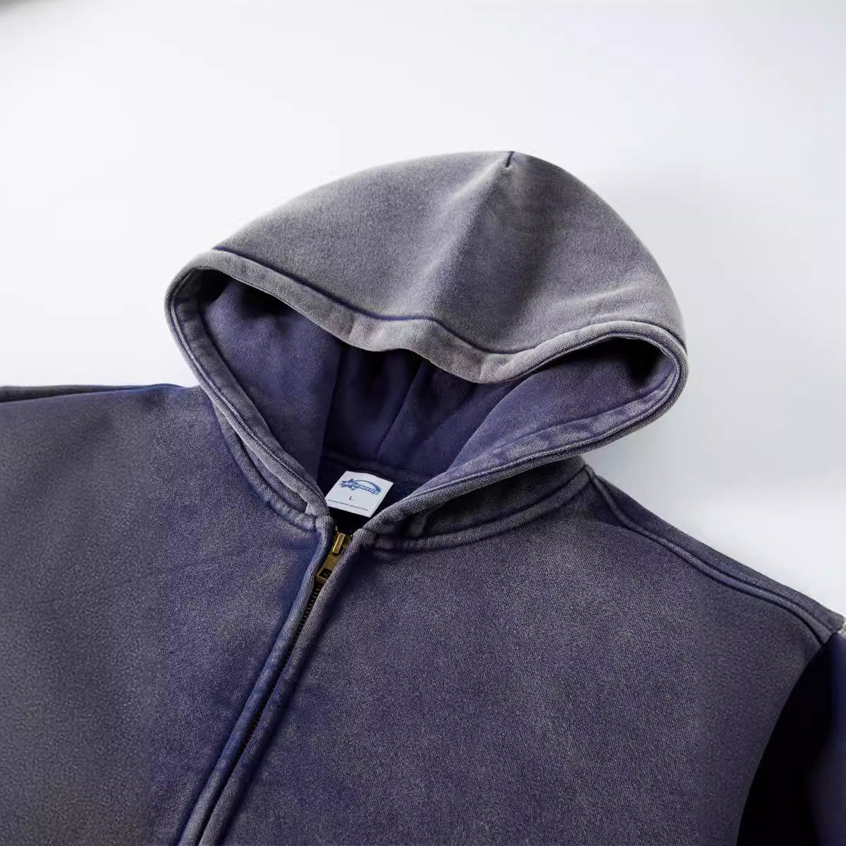 Solid color distressed fleece hoodie loose and versatile washed zipper sweatshirt for men by eprolo