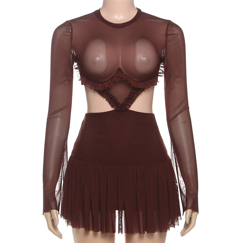 Creative Sexy Mesh Spliced Sheer Long Sleeve Dress by eprolo