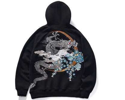 Dragon thorn hooded plus velvet thickened Yokosuka embroidery men and women couple sweatshirts trendy brand jacket tops